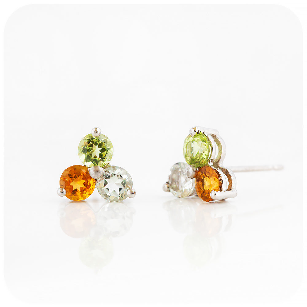 The Trilogy Peridot, Citrine and Prasiolite Stud Earrings