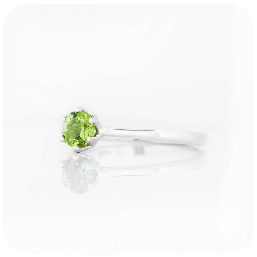 Round cut Green Peridot August Birthstone Solitaire Ring - Victoria's Jewellery