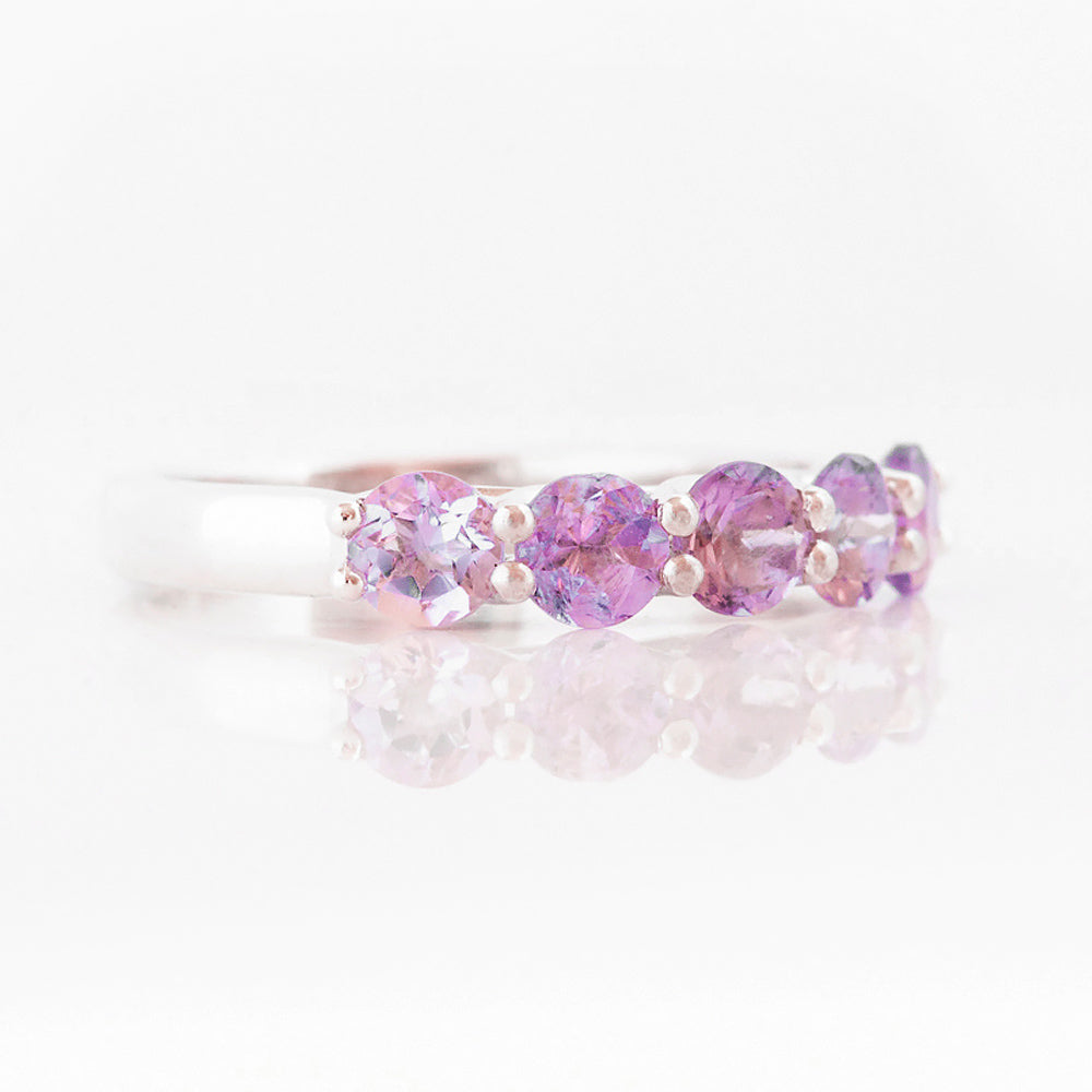 Danelle, a Pink Amethyst Half Eternity Trellis Ring