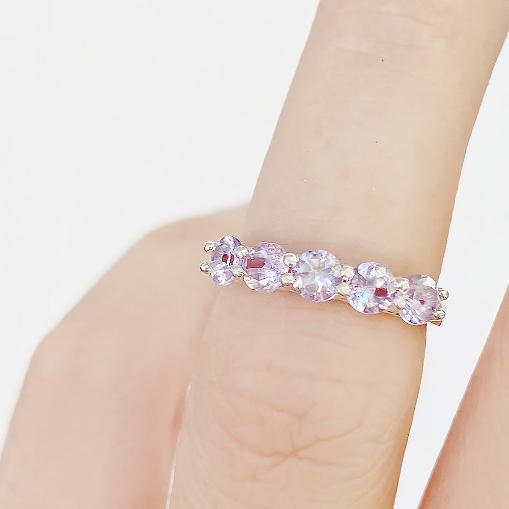 Danelle, a Pink Amethyst Half Eternity Trellis Ring