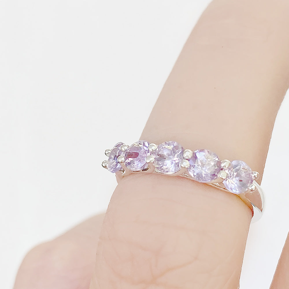 Danelle, a Pink Amethyst Half Eternity Trellis Ring