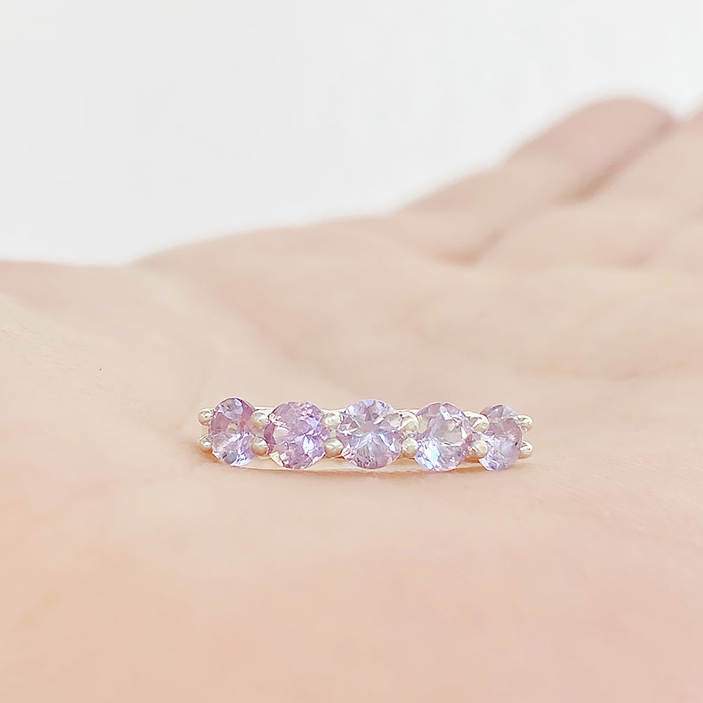 Danelle, a Pink Amethyst Half Eternity Trellis Ring