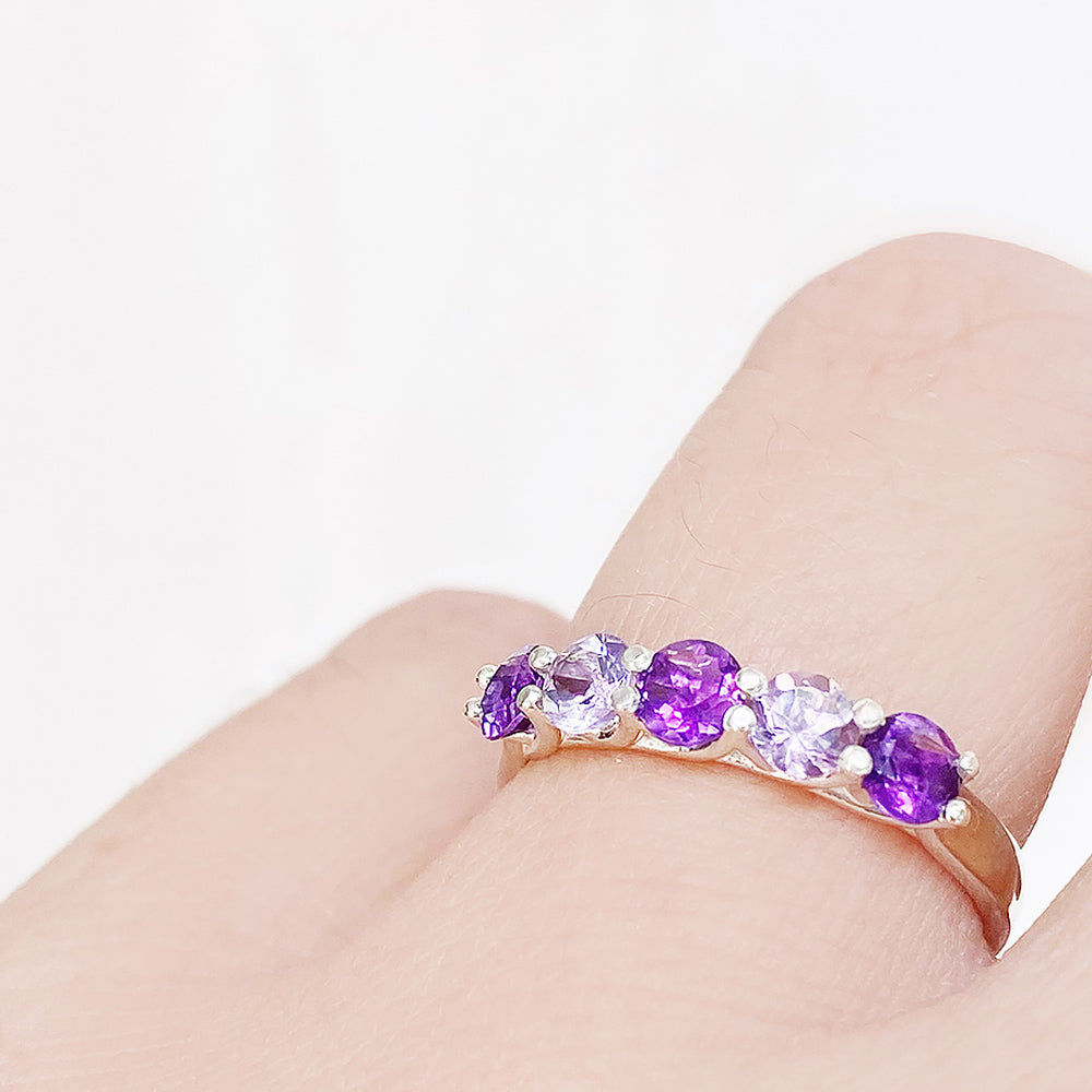 Danelle, a Purple and Pink Amethyst Half Eternity Trellis Ring