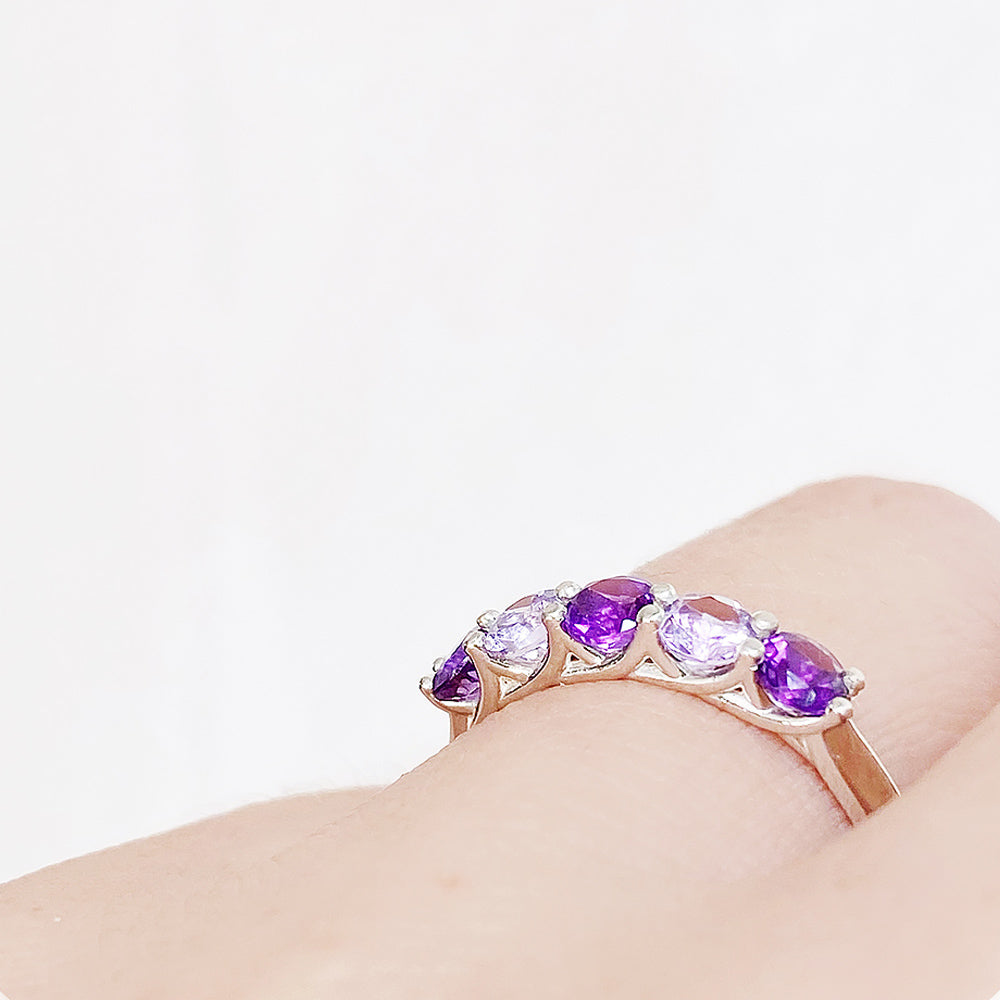 Danelle, a Purple and Pink Amethyst Half Eternity Trellis Ring