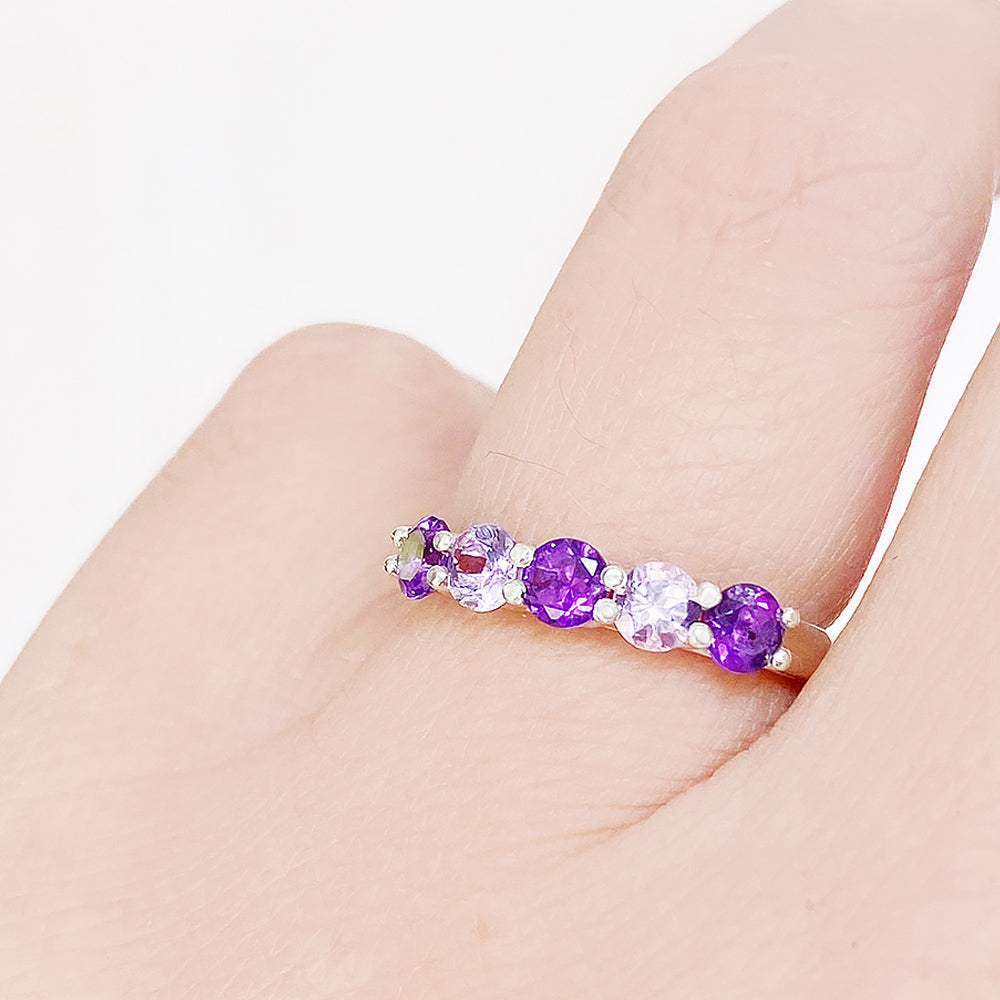 Danelle, a Purple and Pink Amethyst Half Eternity Trellis Ring