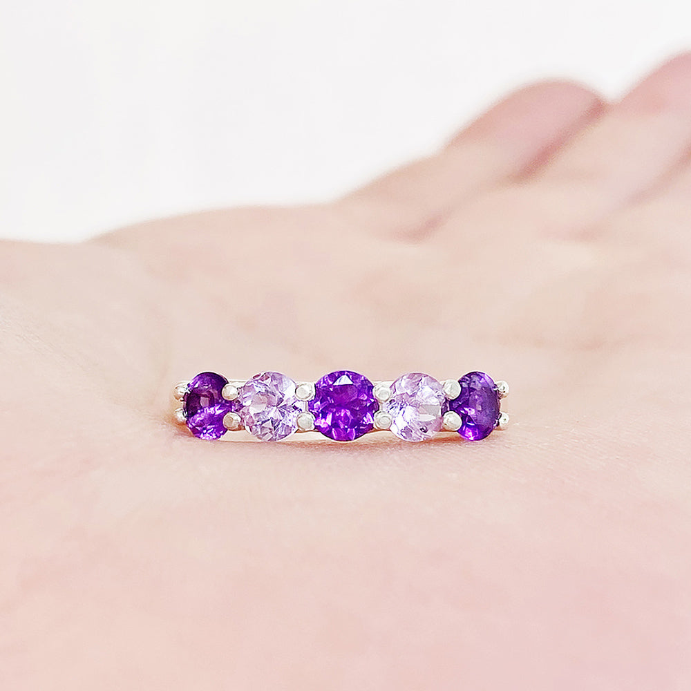 Danelle, a Purple and Pink Amethyst Half Eternity Trellis Ring