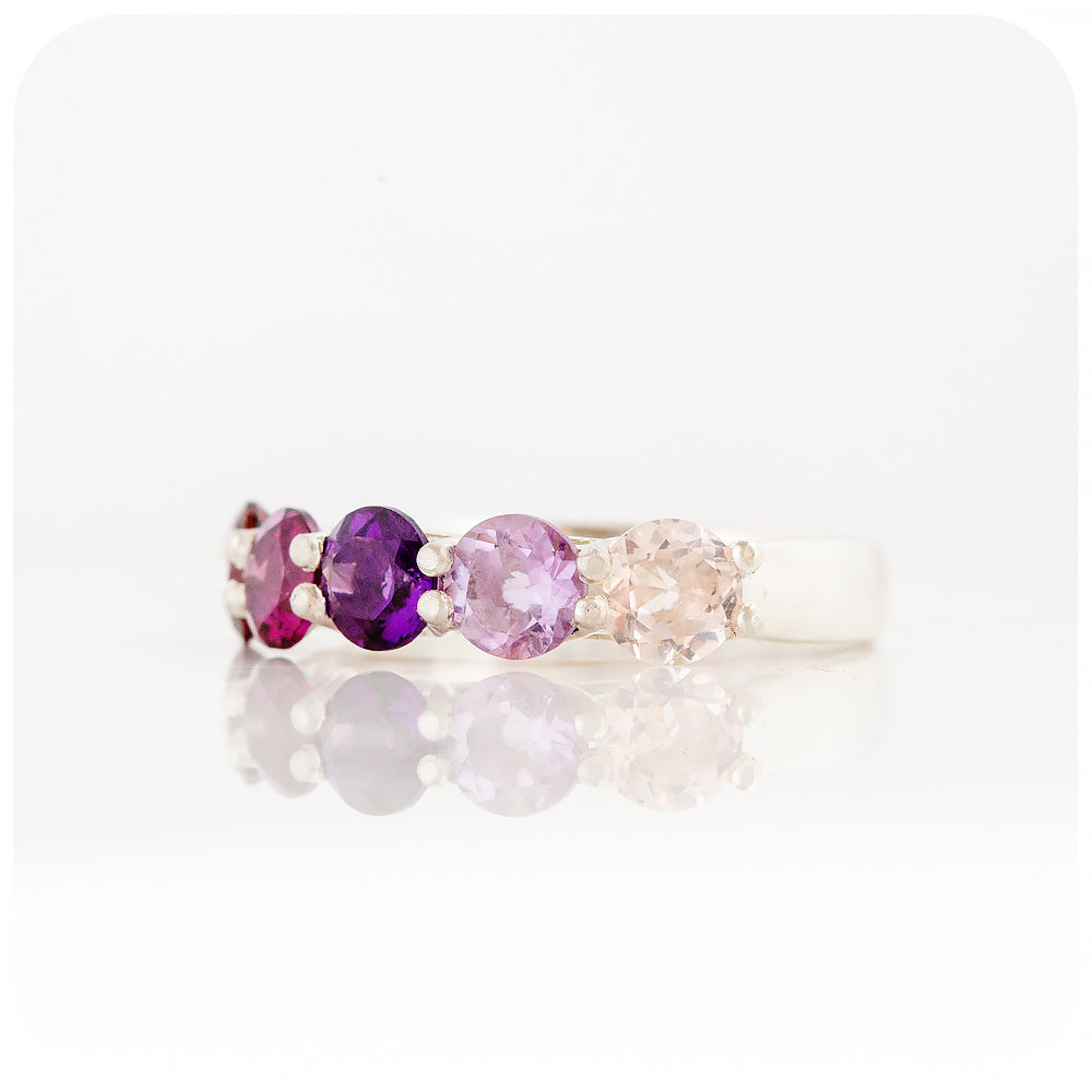Garnet, Rhodolite, Amethyst and Rose Quartz Rainbow Eternity Ring - Victoria's Jewellery
