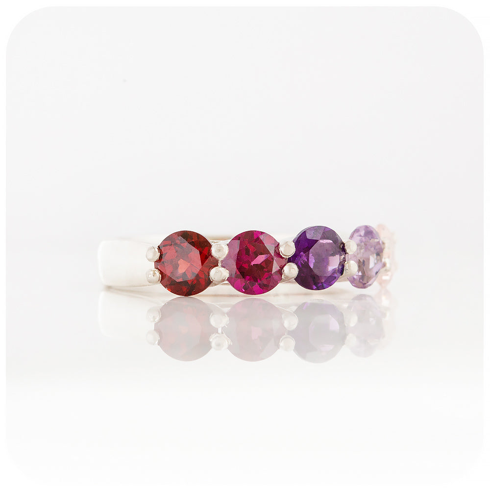 Garnet, Rhodolite, Amethyst and Rose Quartz Rainbow Eternity Ring - Victoria's Jewellery