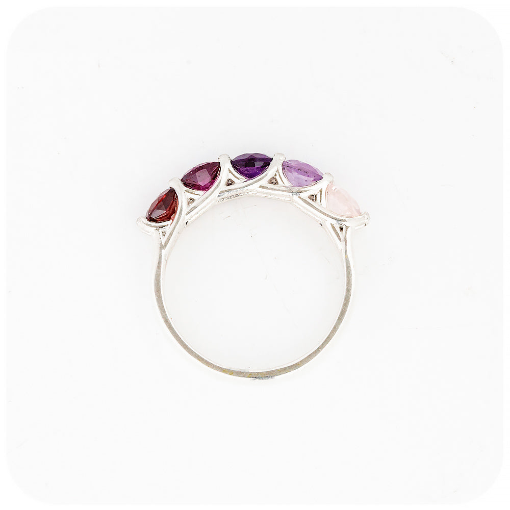 Garnet, Rhodolite, Amethyst and Rose Quartz Rainbow Eternity Ring - Victoria's Jewellery