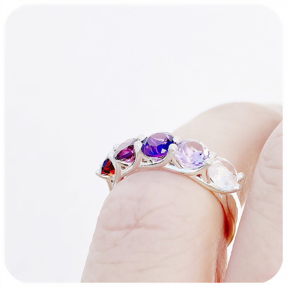 Garnet, Rhodolite, Amethyst and Rose Quartz Rainbow Eternity Ring - Victoria's Jewellery