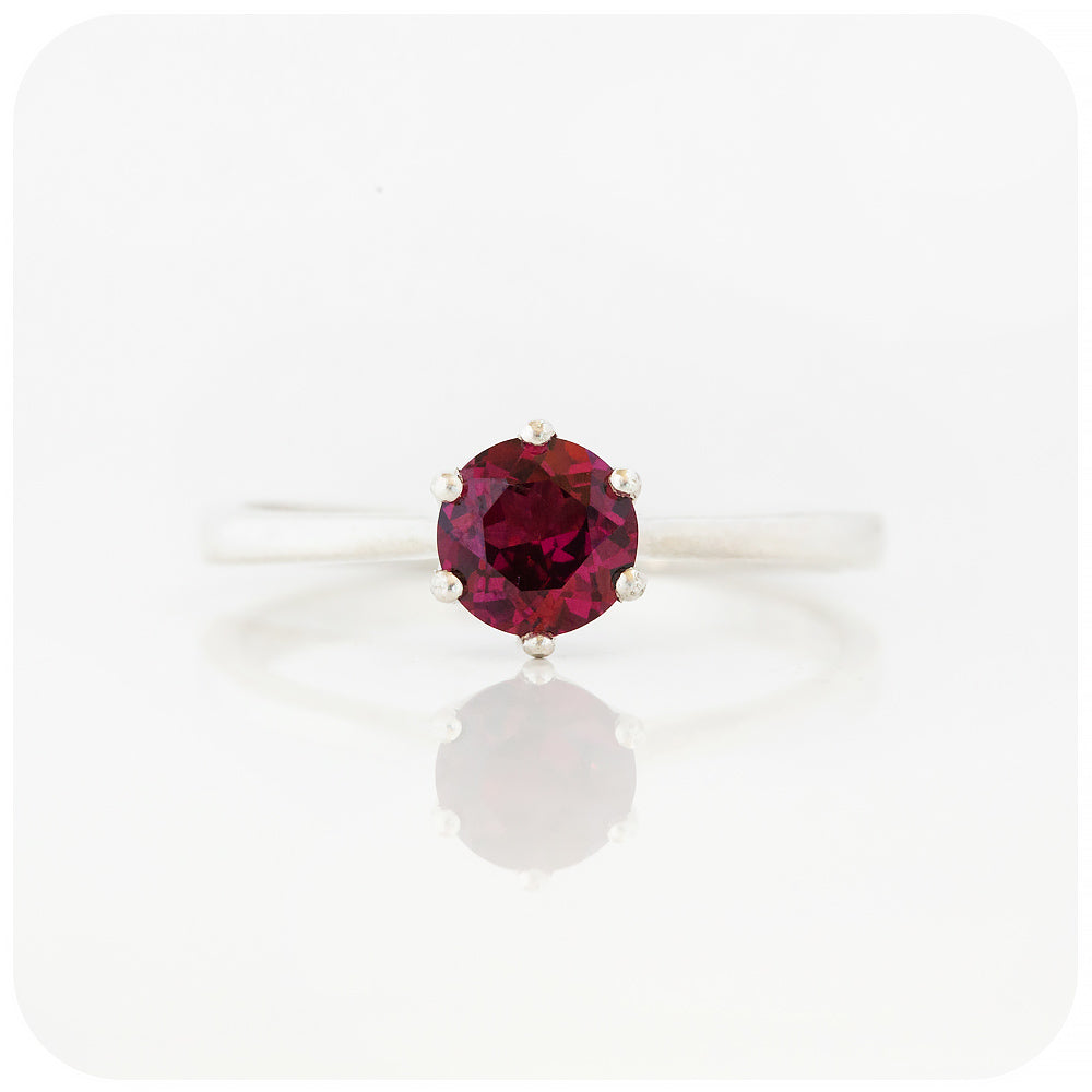Tulip, a Six Claw Rhodolite Garnet Ring