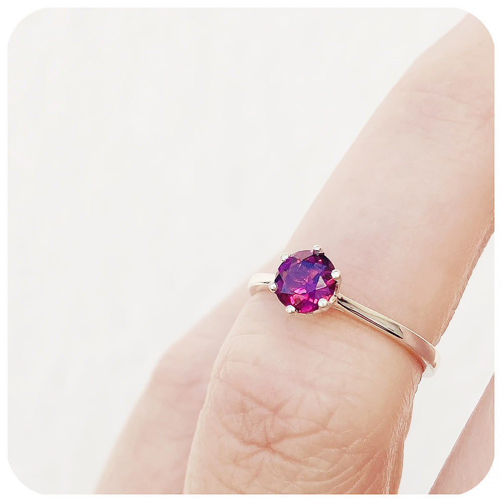 Tulip, a Six Claw Rhodolite Garnet Ring