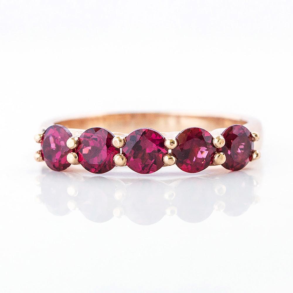 Round cut Rhodolite Half Eternity Ring in Yellow Gold - Victoria's Jewellery