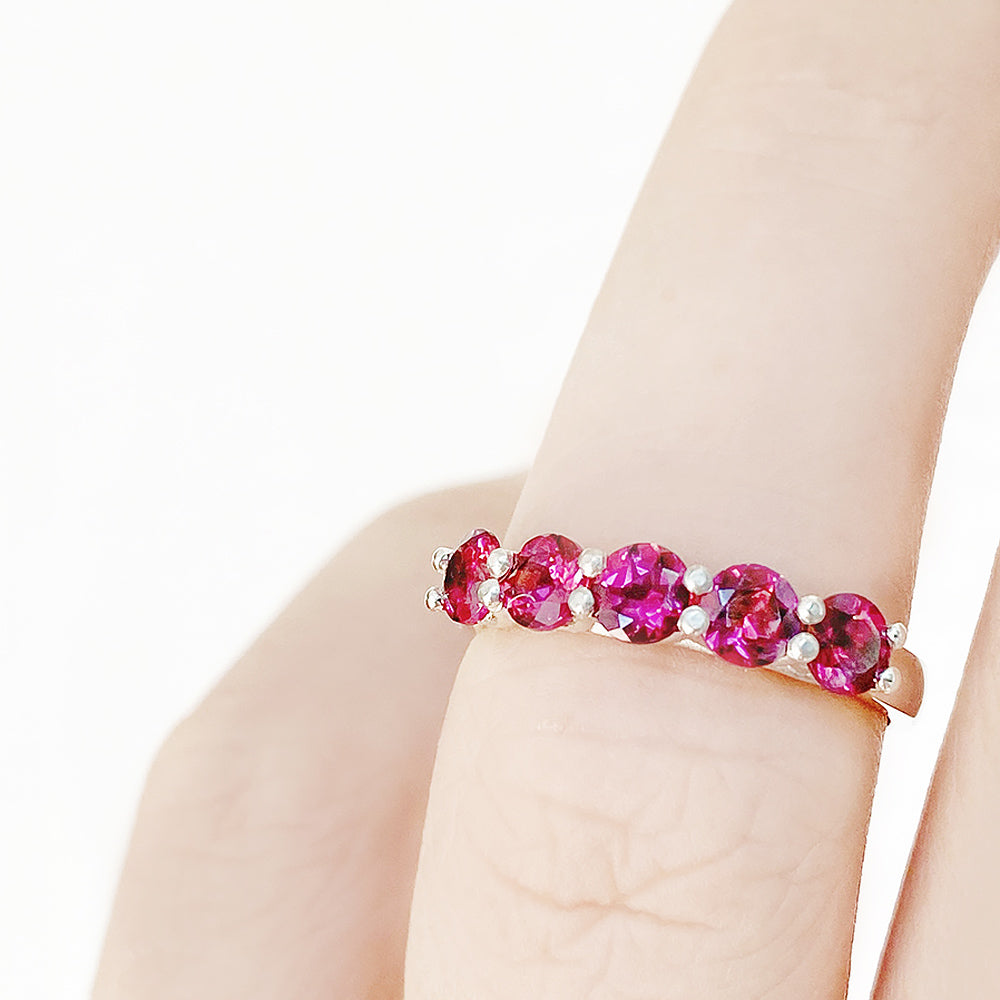 Round cut Rhodolite Half Eternity Ring in White Gold - Victoria's Jewellery
