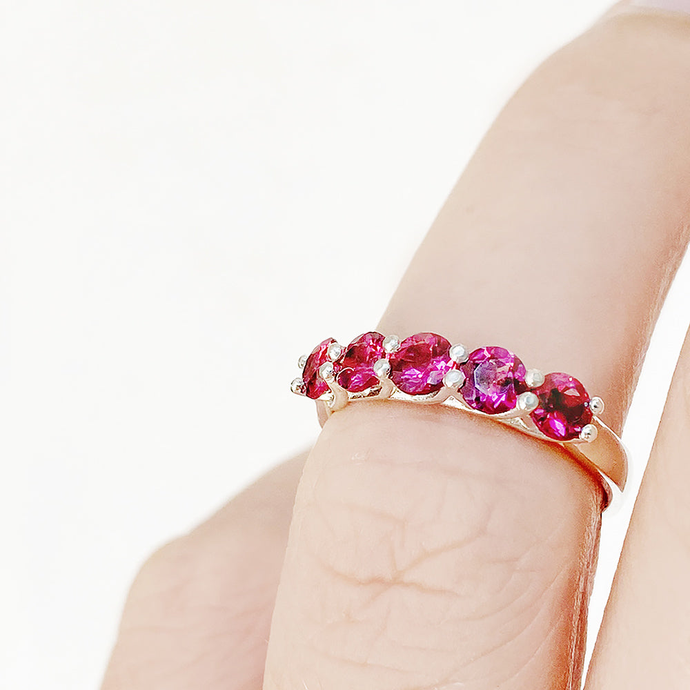 Round cut Rhodolite Half Eternity Ring in White Gold - Victoria's Jewellery