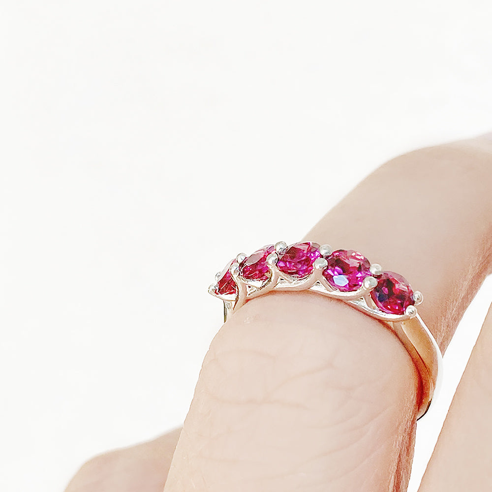 Round cut Rhodolite Half Eternity Ring in White Gold - Victoria's Jewellery