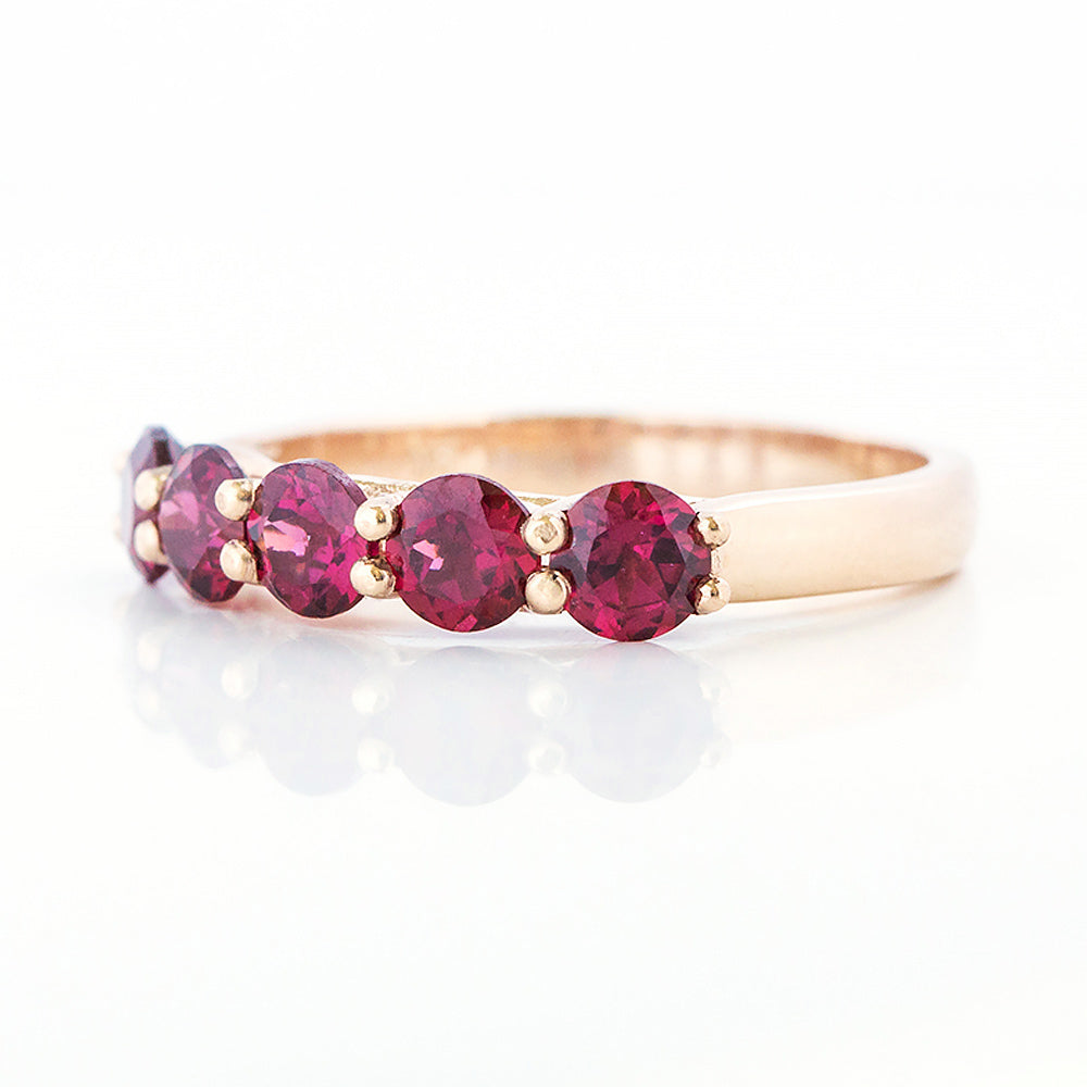 Round cut Rhodolite Half Eternity Ring in Yellow Gold - Victoria's Jewellery