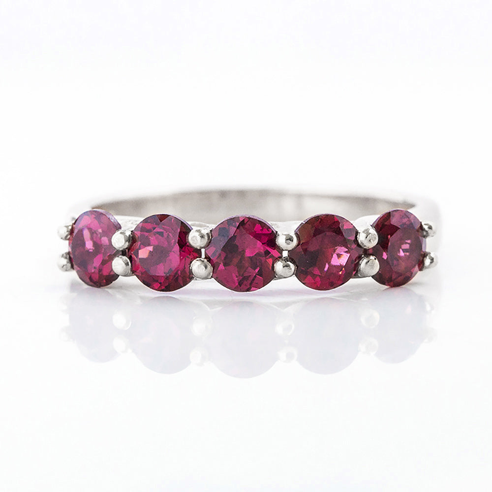 Round cut Rhodolite Half Eternity Ring in White Gold - Victoria's Jewellery