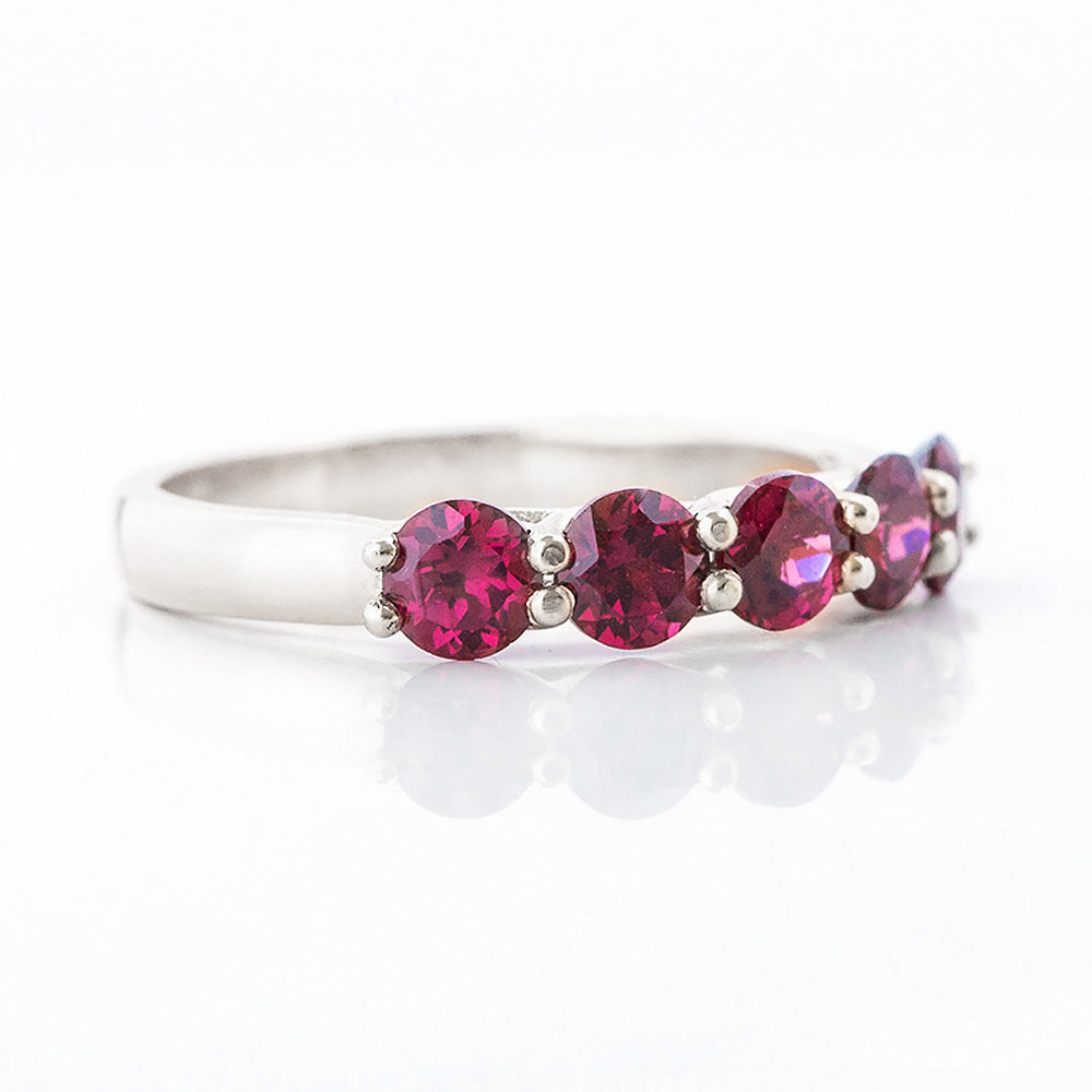 Round cut Rhodolite Half Eternity Ring in White Gold - Victoria's Jewellery
