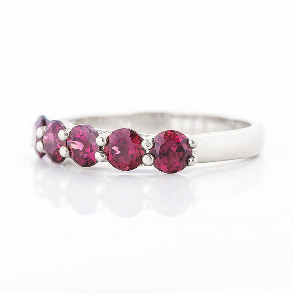 Round cut Rhodolite Half Eternity Ring in White Gold - Victoria's Jewellery
