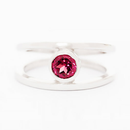 Harper, Round cut Rhodolite Garnet Split Band Ring