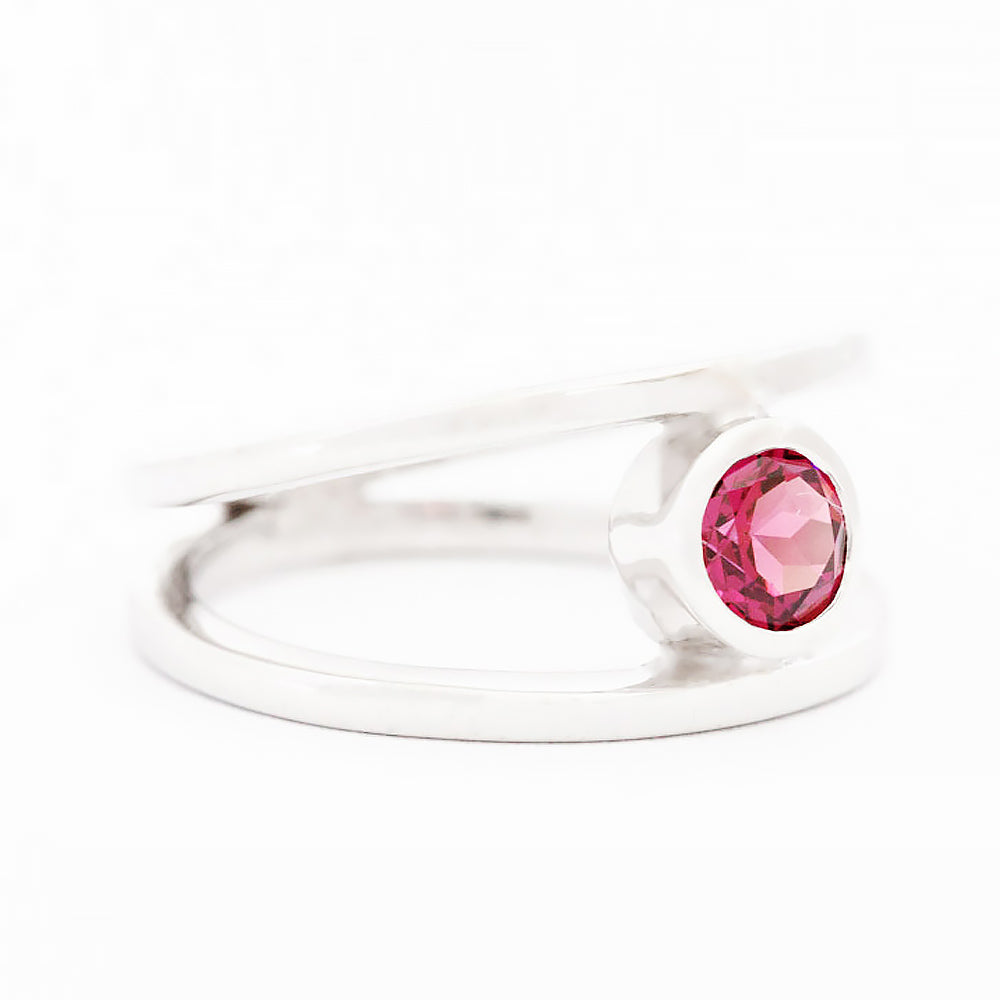 Harper, Round cut Rhodolite Garnet Split Band Ring
