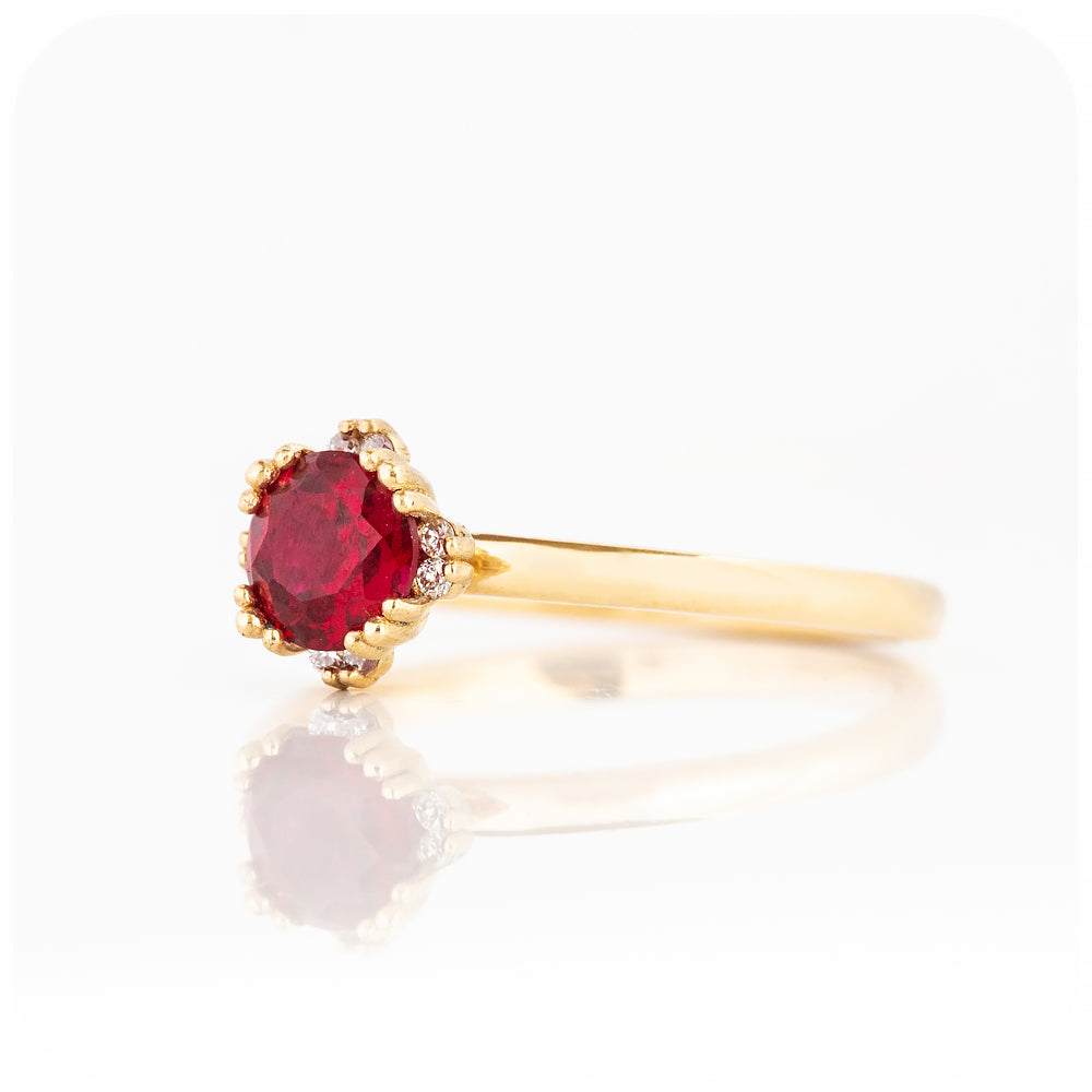 Round cut Ruby and Diamond Solitaire Engagement Ring - Victoria's Jewellery