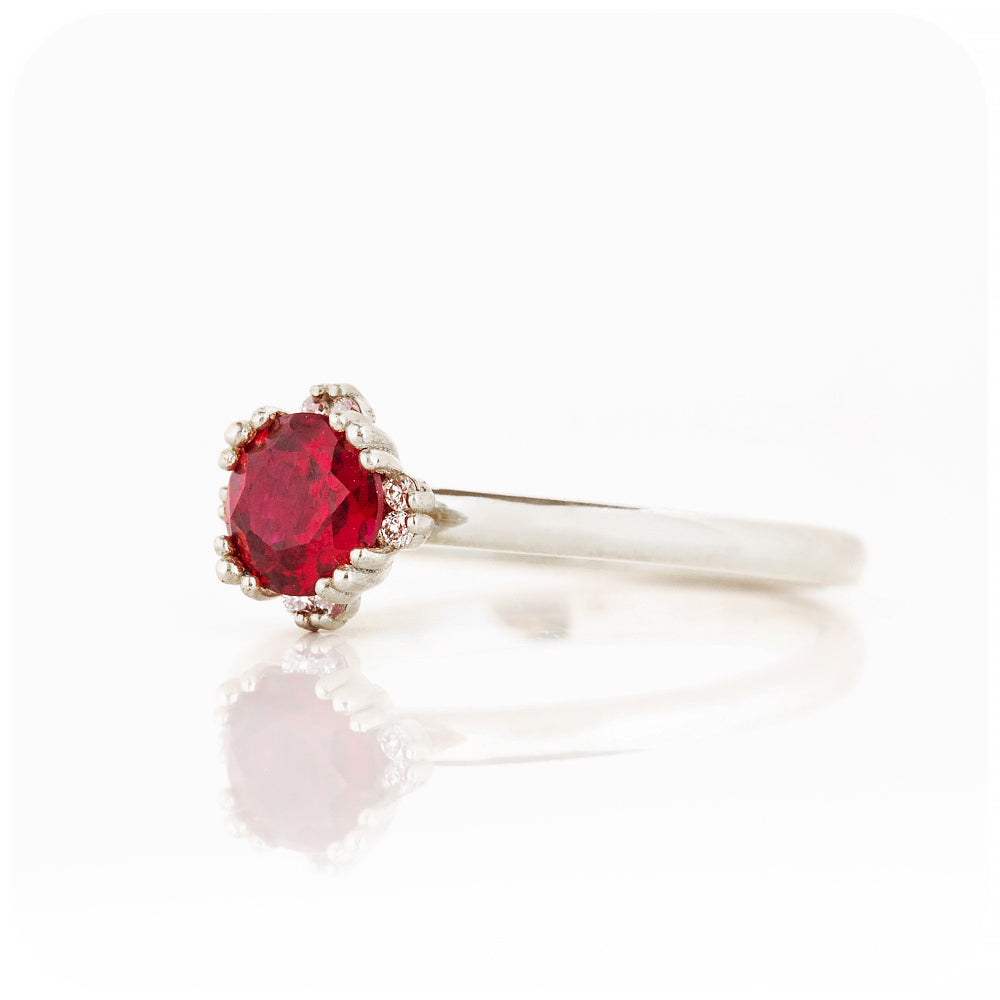 Round cut Ruby and Diamond Solitaire Engagement Ring - Victoria's Jewellery