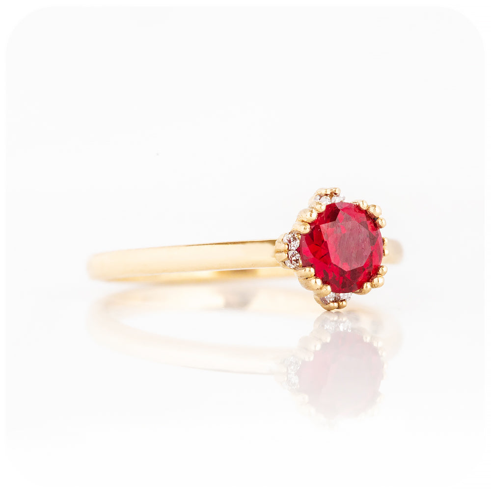 Round cut Ruby and Diamond Solitaire Engagement Ring - Victoria's Jewellery