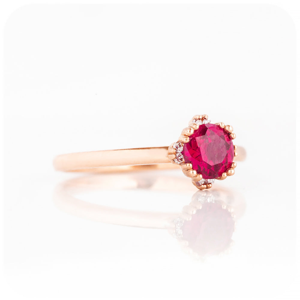 Round cut Ruby and Diamond Solitaire Engagement Ring - Victoria's Jewellery