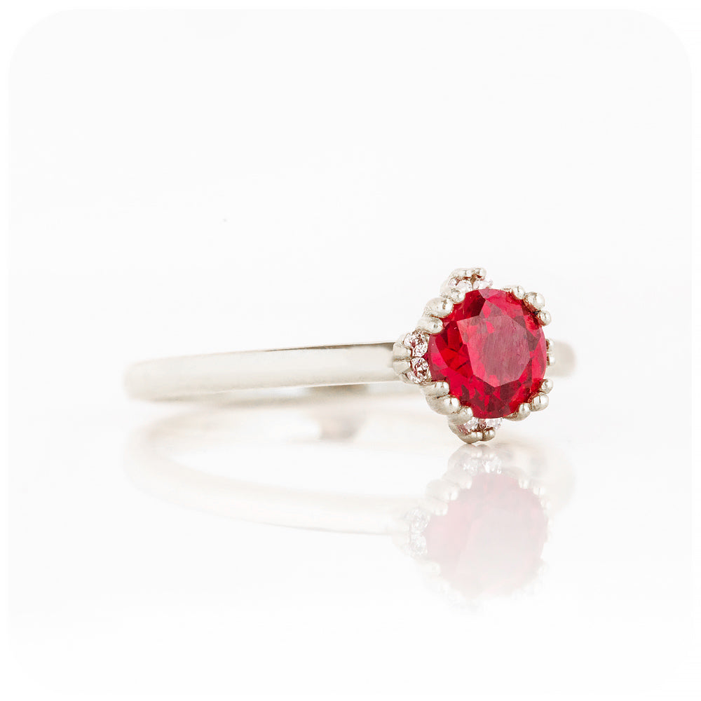 Round cut Ruby and Diamond Solitaire Engagement Ring - Victoria's Jewellery