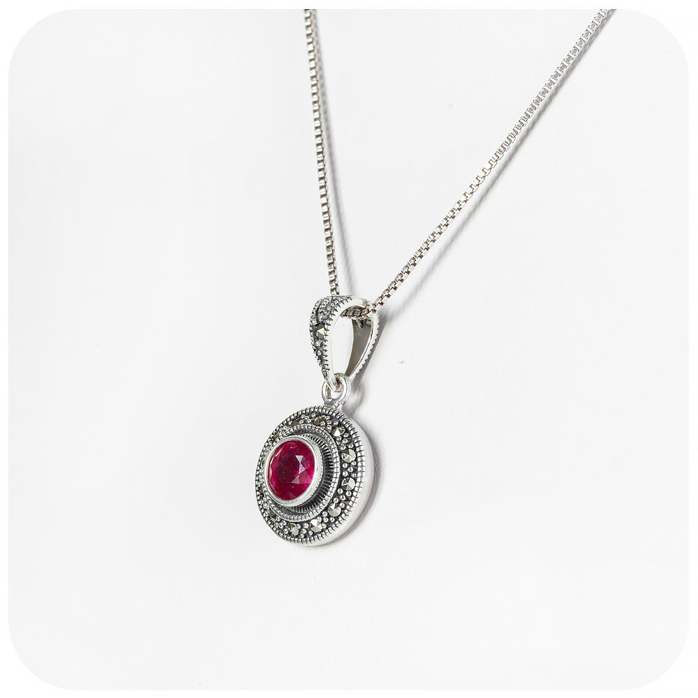 Ruby and Marcasite Pendant and Chain