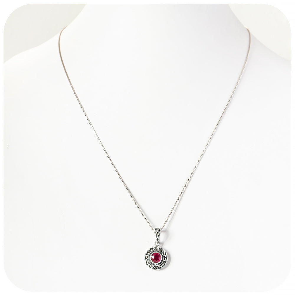 Ruby and Marcasite Pendant and Chain