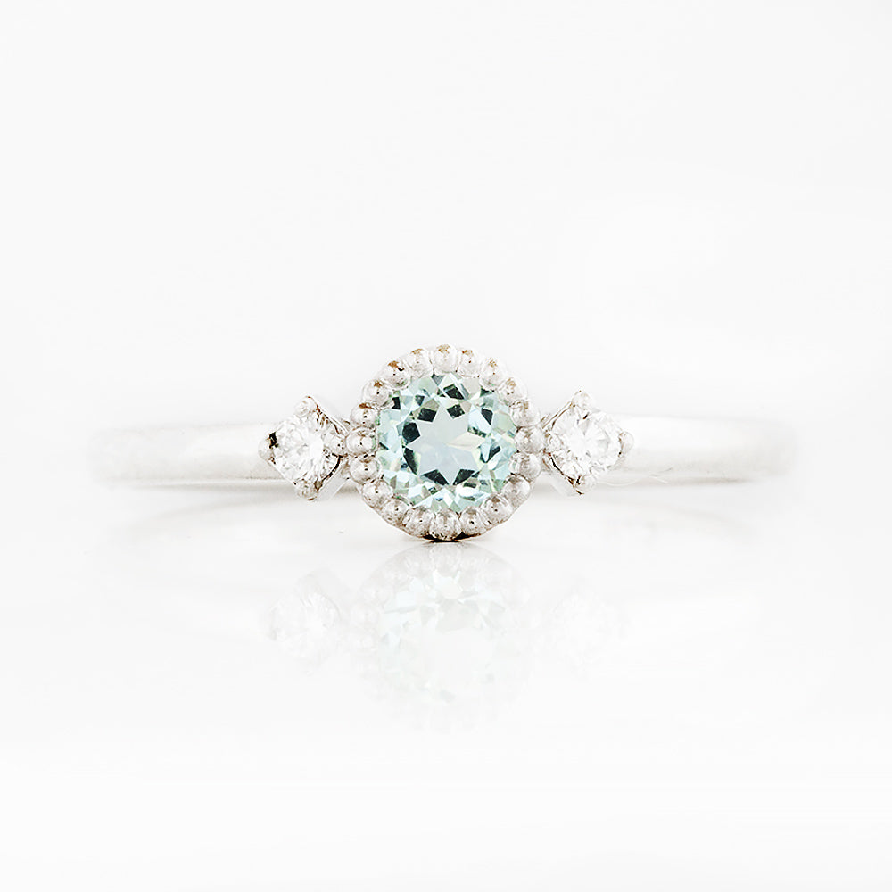 Round cut Sky Blue Topaz and Diamond Trilogy Promise Ring - Victoria's Jewellery