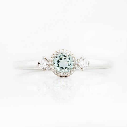 Round cut Sky Blue Topaz and Diamond Trilogy Promise Ring - Victoria's Jewellery