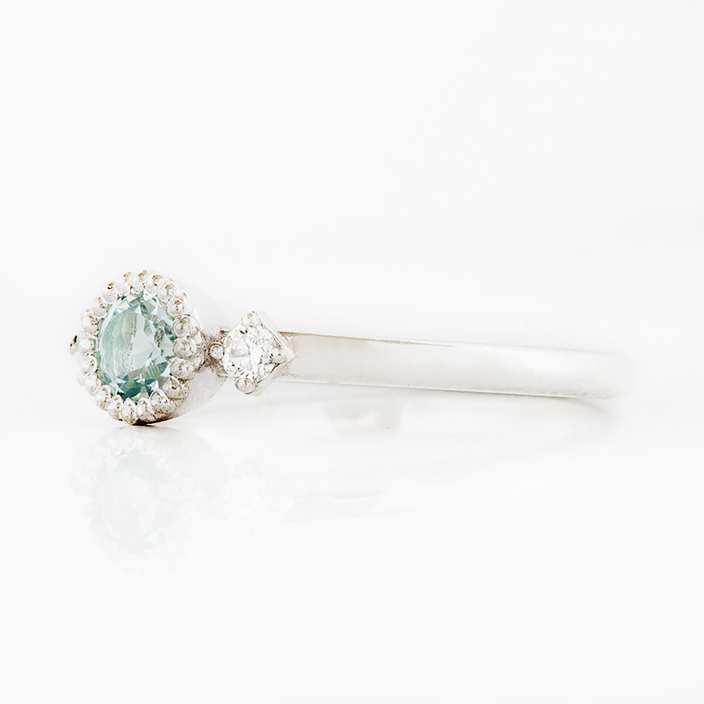 Round cut Sky Blue Topaz and Diamond Trilogy Promise Ring - Victoria's Jewellery
