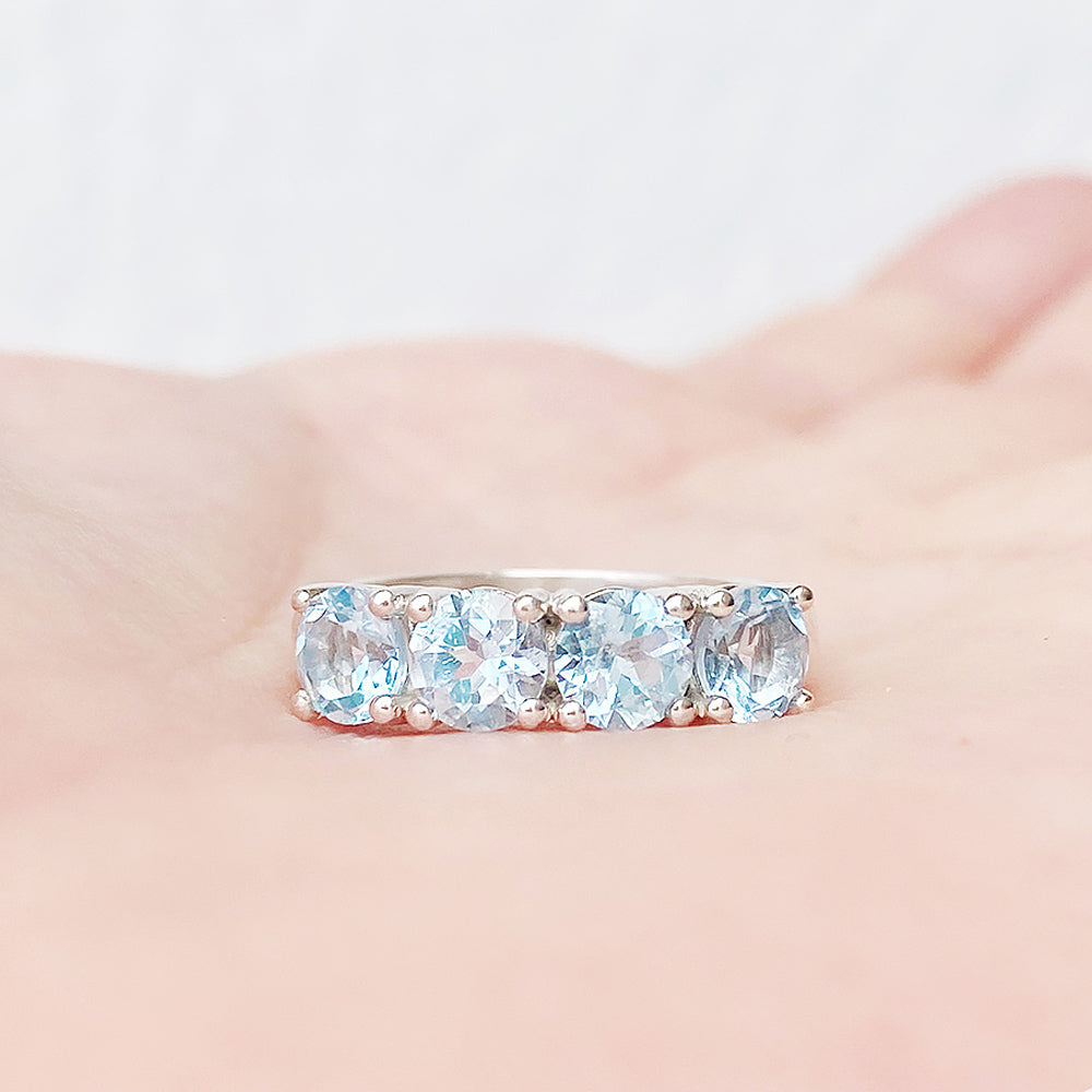 Sky Blue Topaz Half Eternity Ring in White Gold - Victoria's Jewellery