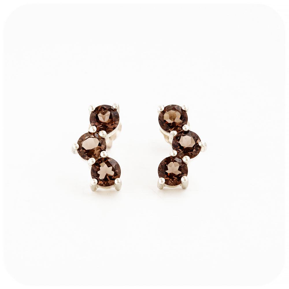 Round cut Brown Smokey Quartz Stud Earrings - Victoria's Jewellery