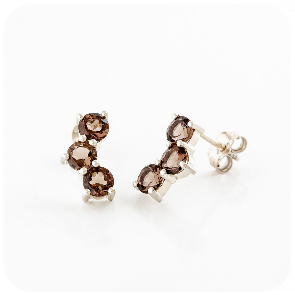Round cut Brown Smokey Quartz Stud Earrings - Victoria's Jewellery