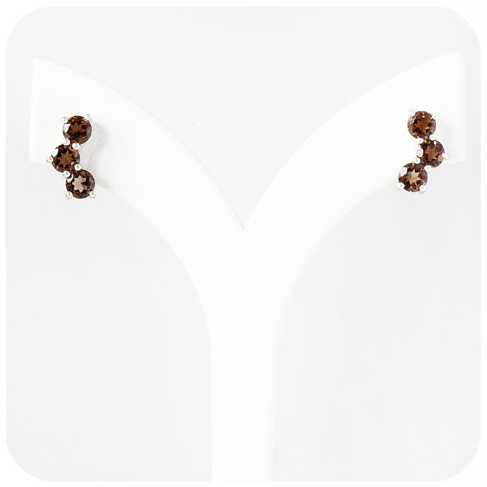 Round cut Brown Smokey Quartz Stud Earrings - Victoria's Jewellery