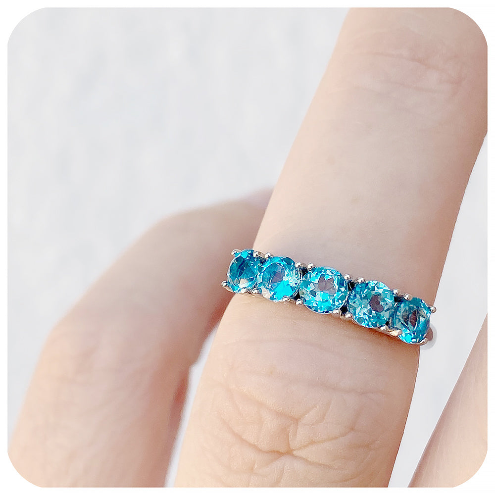 Round cut Swiss Blue Topaz half eternity stack anniversary ring - Victoria's Jewellery