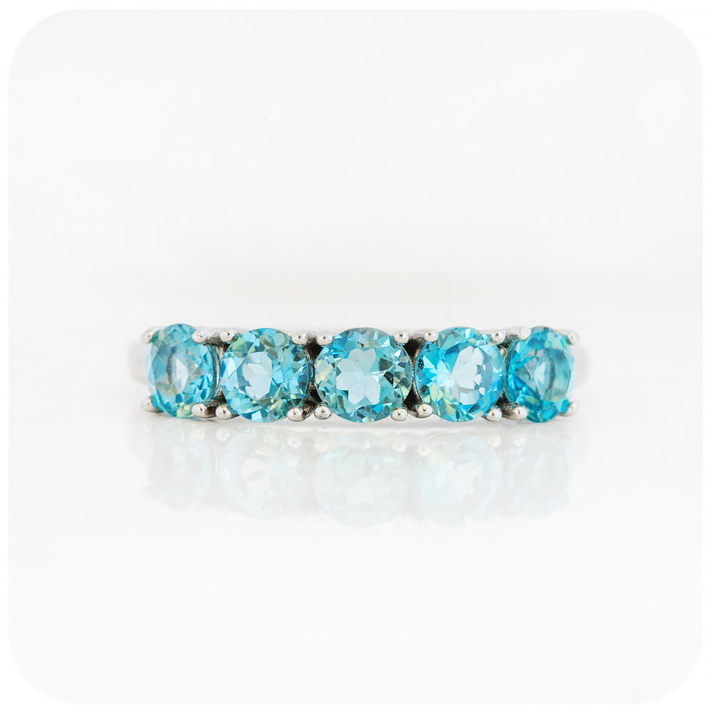 Round cut Swiss Blue Topaz half eternity stack anniversary ring - Victoria's Jewellery