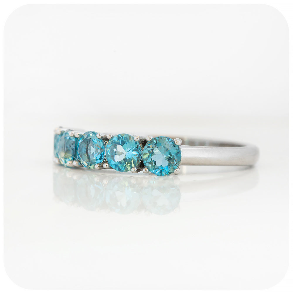 Round cut Swiss Blue Topaz half eternity stack anniversary ring - Victoria's Jewellery