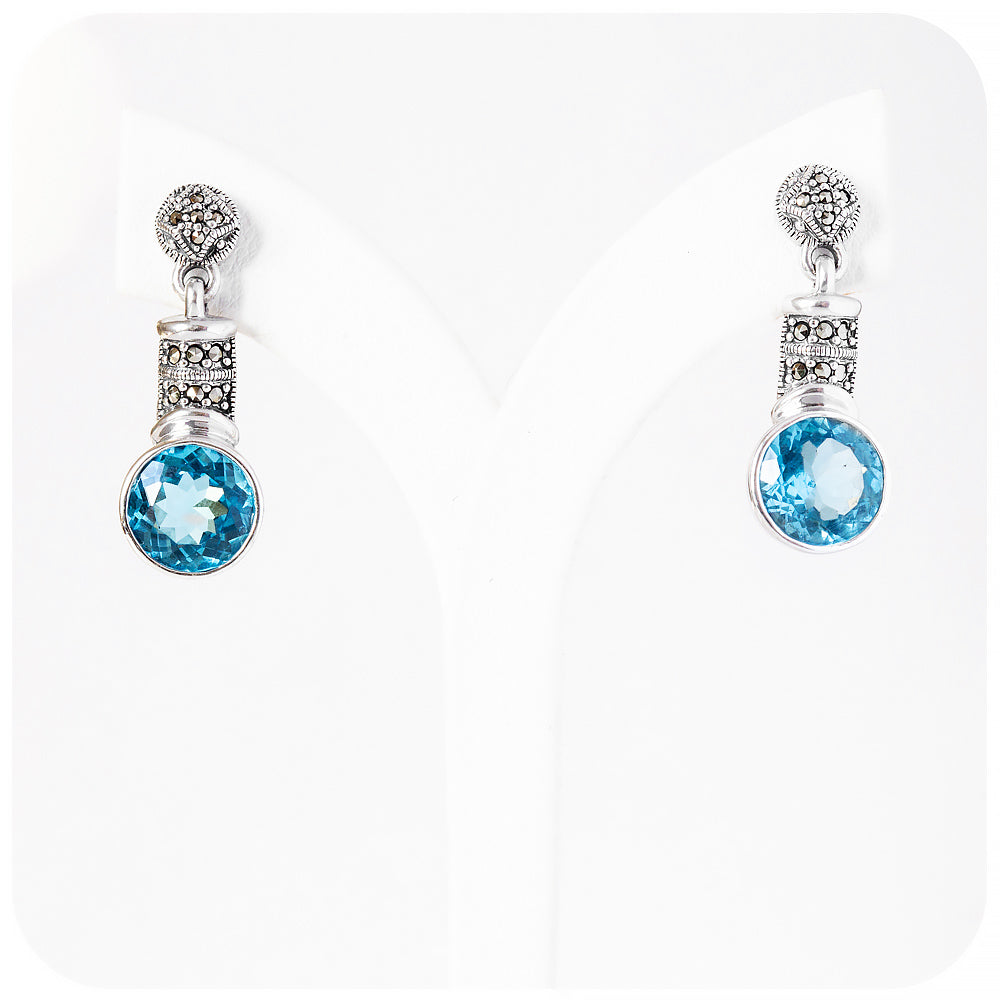 Round cut Swiss Blue Topaz Dangling Earrings