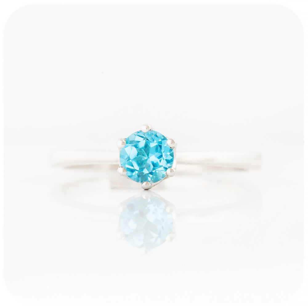 Round cut Swiss Blue Topaz Solitaire Stack Ring - Victoria's Jewellery