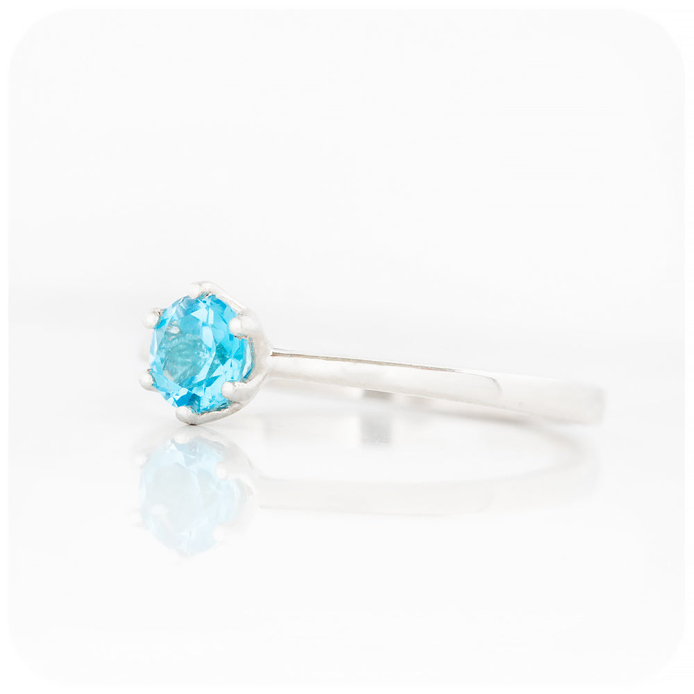 Round cut Swiss Blue Topaz Solitaire Stack Ring - Victoria's Jewellery