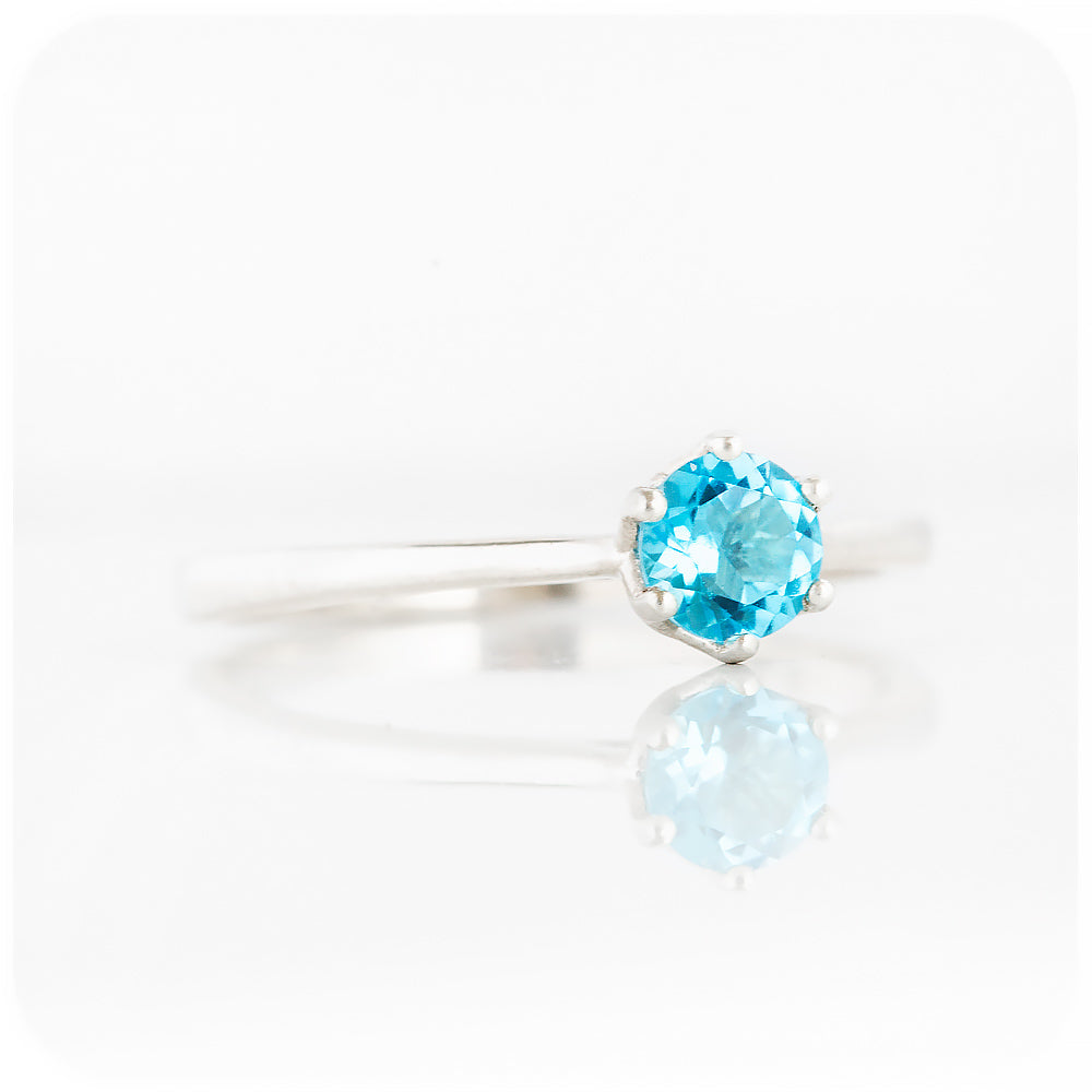 Round cut Swiss Blue Topaz Solitaire Stack Ring - Victoria's Jewellery