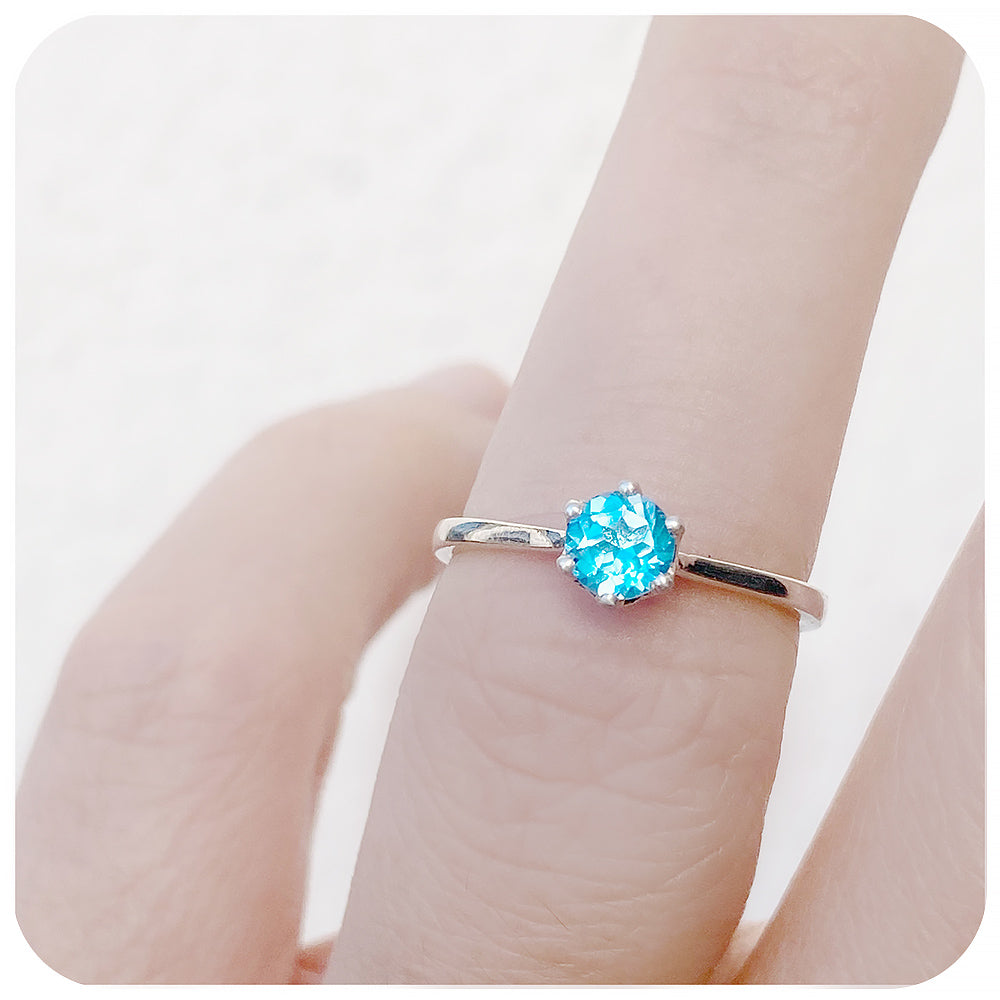 Round cut Swiss Blue Topaz Solitaire Stack Ring - Victoria's Jewellery
