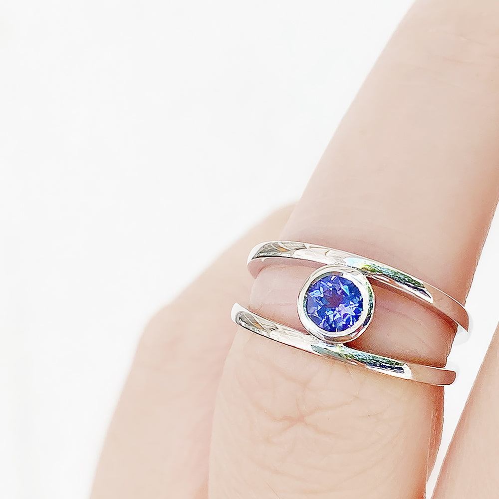 Harper, Round cut Tanzanite Split Band Ring