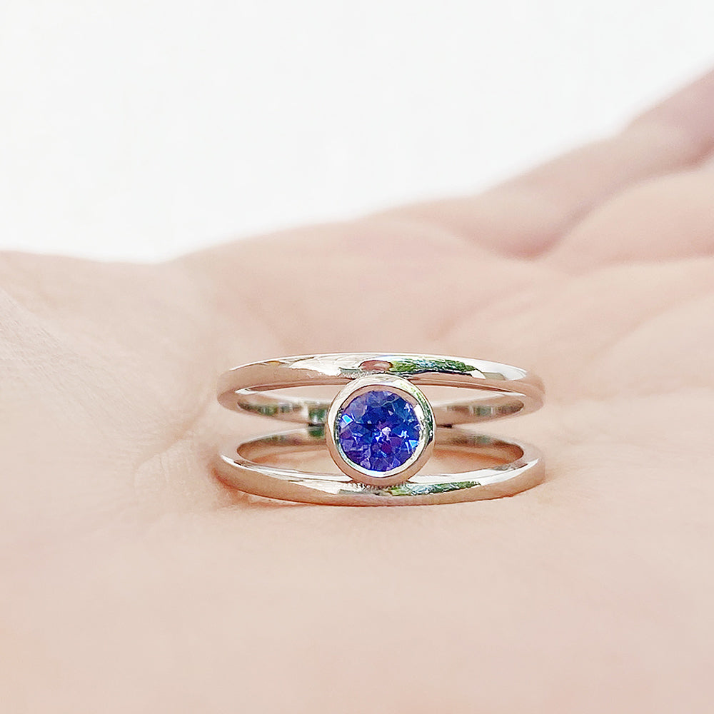 Harper, Round cut Tanzanite Split Band Ring